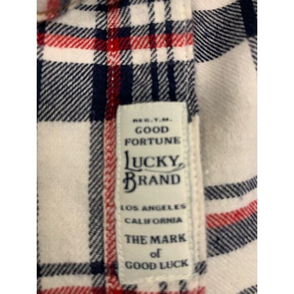 Lucky Brand Saturday Stretch White, Navy & Red Plaid Flannel Shirt size L Men’s - Picture 6 of 8